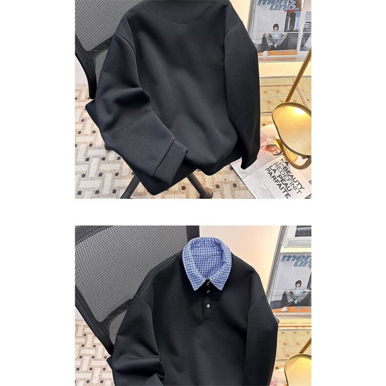 1506/QY0050/P52潮牌港风拼色长袖Polo衫男刺绣宽松半拉链卫衣,男装Polo衫,星座1506