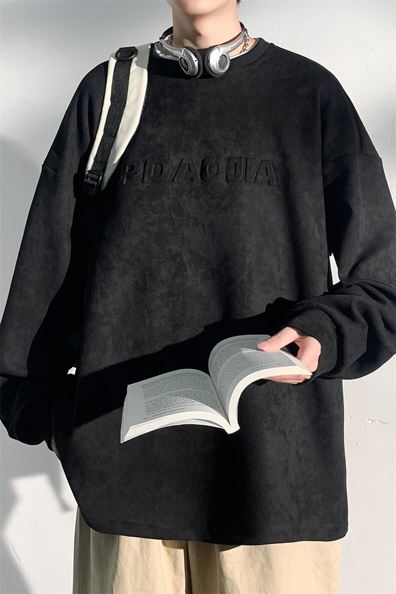 2025春级高级感麂皮绒卫衣男大码3D立体钢印字母打底衫W26626-P50,男装卫衣,电商A001-1