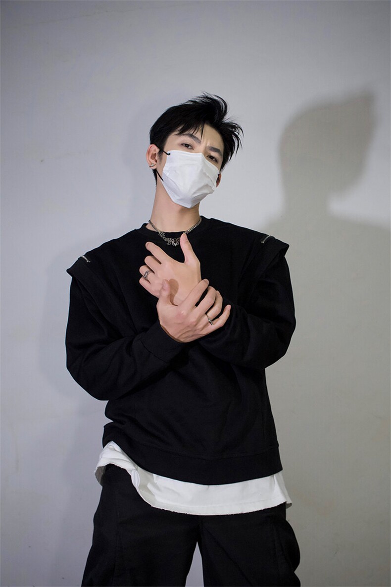 明星私服潮流小众机车卫衣T恤潮男飞袖打底衫长袖卫衣P58,男装T恤,电商B319