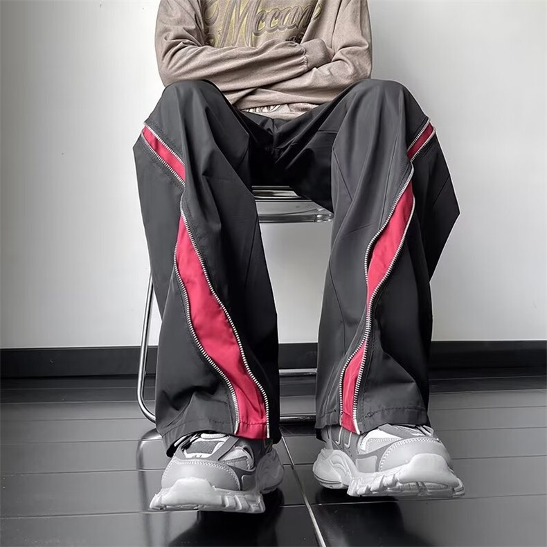 秋款男休闲裤开叉拉链拼色休闲冲锋裤长裤hk08 P45图片