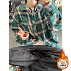 格子加绒加厚长袖外套宽松休闲衬衫男女C2208-特P28/CJ9740-特P40，男装衬衫，电商A007