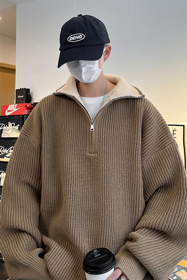 抖音直播！半高领拉链套头针织毛衣男外套男XH13-p55,男装针织衫/毛衣,电商B367