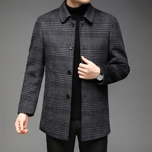 翻领毛呢大衣男士中长款羊毛呢子外套中年秋冬款男装DS81055-P300图片