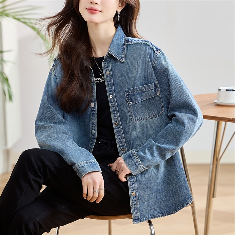 牛仔衬衫女春秋季2025新款高级感女士叠穿内搭上衣早春薄款外套,女装短外套,丽影随形