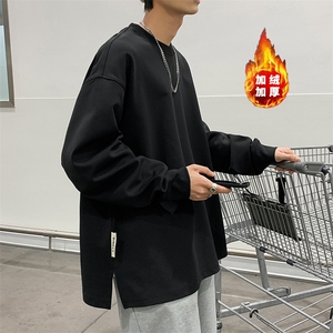 W2259加绒-P53 秋冬圆领重磅大码男潮ins开叉宽松加绒加厚卫衣图片