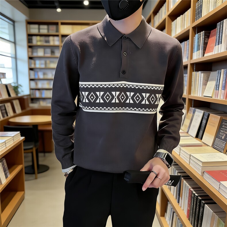POLO衫领毛衣男加厚条纹打底衫长袖内搭上衣秋冬季新款潮牌针织衫图片