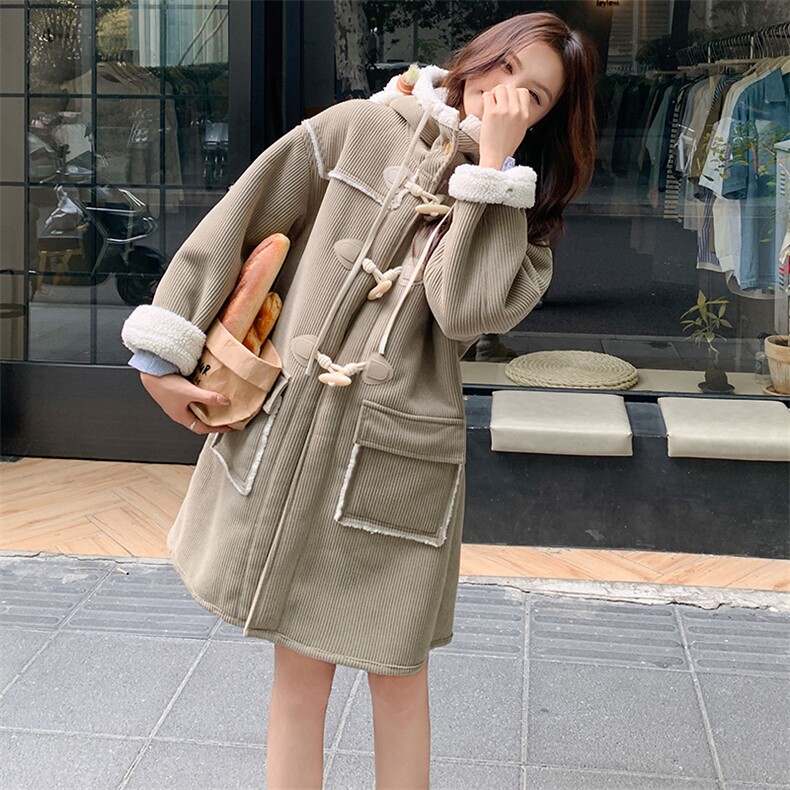 连帽灯芯绒皮毛一体外套可爱可拆卸玩偶棉服,女装棉衣/棉服,天使之佳话