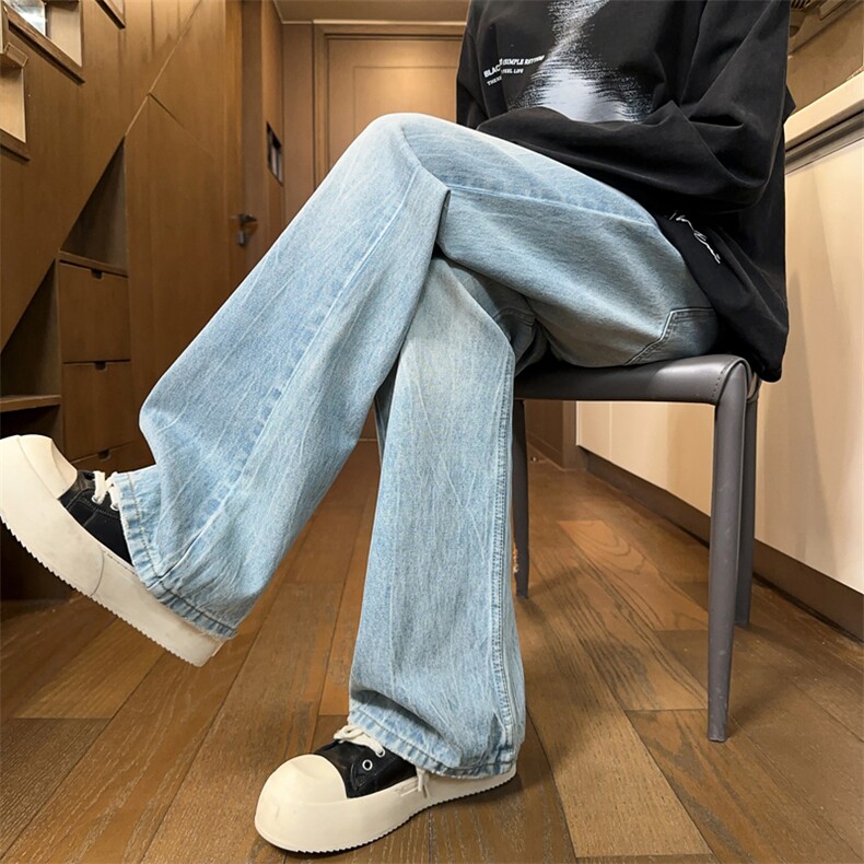 2026美式高街牛仔裤男春季款痞帅休闲直筒宽松微喇长裤J8080-P45,男装牛仔裤,星座509