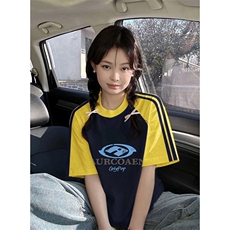 夏季美式高街重磅纯棉三条杠织带插肩撞色男女短袖T恤CZ90-特P25，男装T恤，电商A486