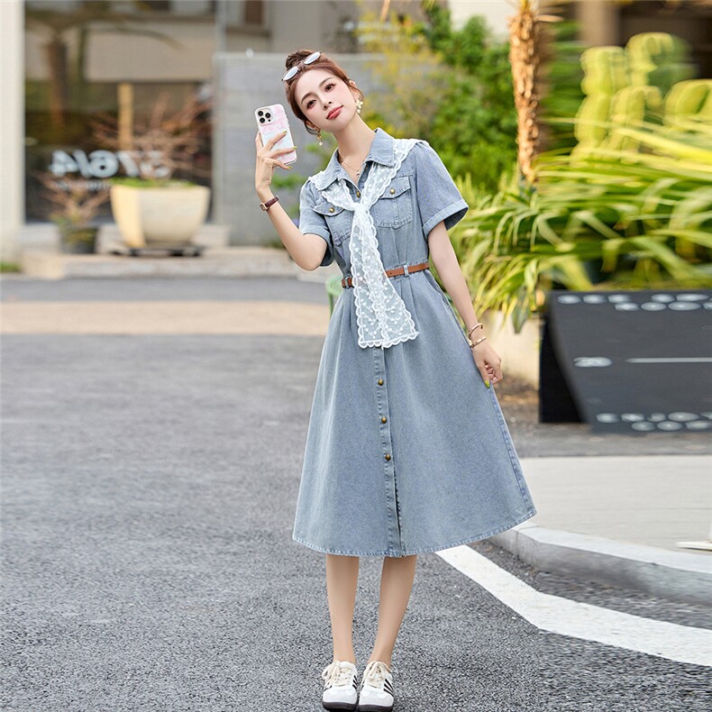 复古牛仔连衣裙女2025夏季新款通勤风收腰显瘦时尚气质薄款裙子潮,女装牛仔裙,辉煌依升