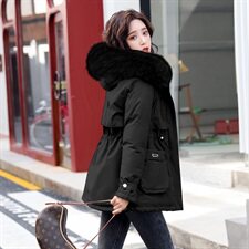 羽绒棉服女中长款2020年冬新款韩版宽松连帽时尚棉袄棉衣外套派克服，女装派克服，瑶迪依秀