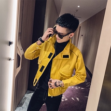 社会风秋魔术贴纯色立领夹克潮男B297-1903-P105控148，男装夹克，电商B297