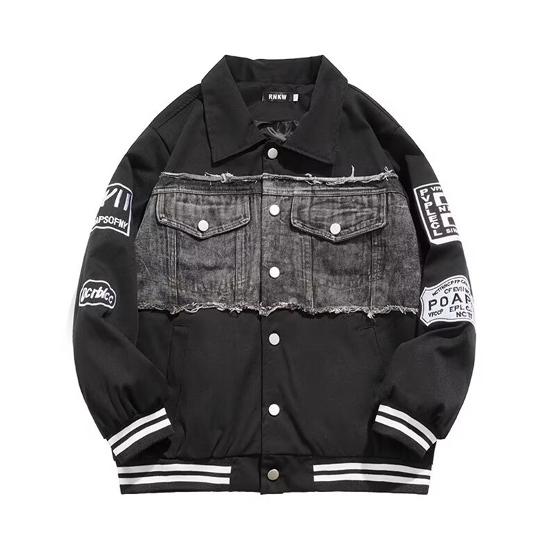 设计感拼接牛仔夹克外套男宽松港风oversize棒球服ins女J8518-P65,男装夹克,星座1008-2