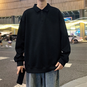 抖音得物高品质二开230克精梳珠地光版纯色宽松长袖T恤翻领POLO衫图片