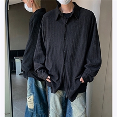 主推肌理感小众设计感纯色衬衫外套男秋季ins潮流港风衬衣P48，男装衬衫，电商C306-1
