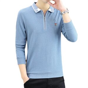 秋季韩版长袖商务polo衫男棉拉链卫衣男翻领衬衫领粉色9662P37图片