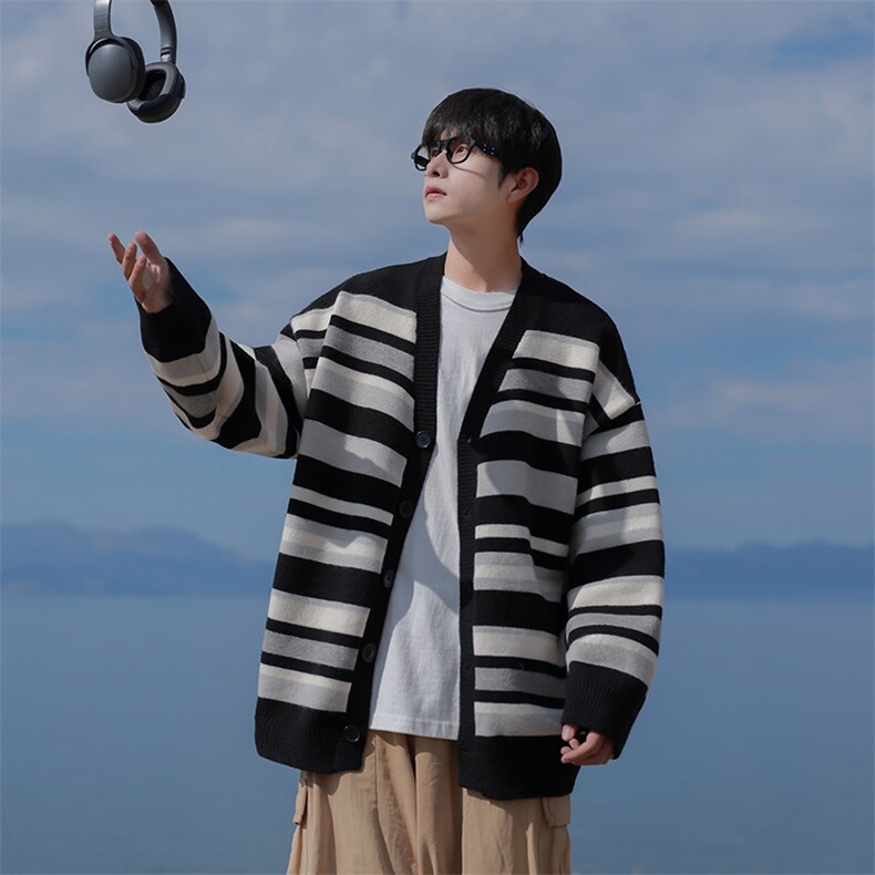 A408-M27016*秋冬新款重磅条纹开衫百搭休闲针织衫毛衣P78,男装针织衫/毛衣,电商A408