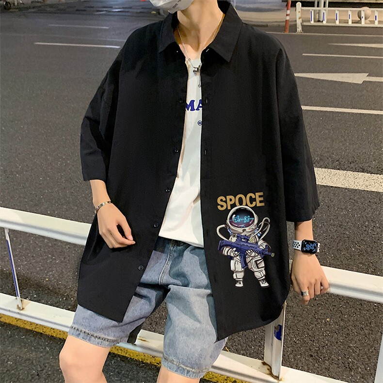 ！夏款港风冰丝衬衣男黑寸衫男白短袖衬衫男DXC285-P30,男装衬衫,电商B371