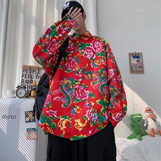 C203长袖男士宽松东北大花港风衬衣外套民族特色牡丹花衬衣，男装民族服装，星座115A(原星座507）