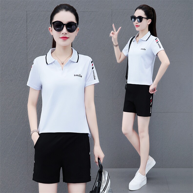 运动服套装女夏季2023年新款时尚洋气休闲女装夏天纯棉短袖两件套,女装运动套装,燕颉服饰
