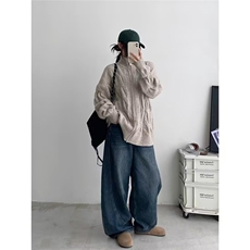港风春秋款蓝色独特麻花拉链开衫毛衣男女外穿休闲慵懒风针织外套，男装针织衫/毛衣，星座506A