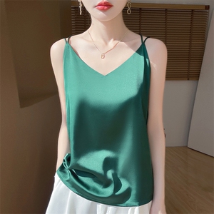 真丝吊带背心女v领桑蚕丝西服内搭春夏季新款性感醋酸缎面打底衫图片