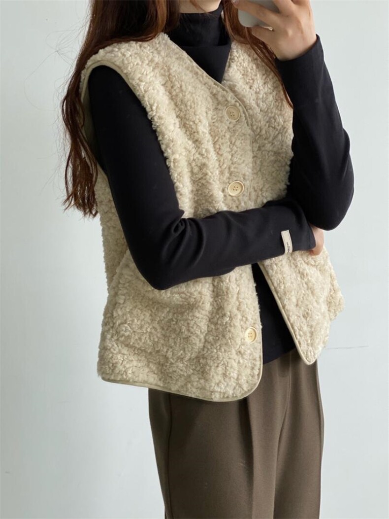 羊羔毛马甲，女装马甲，土布鱼