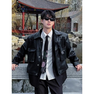 潮牌痞帅短款皮衣夹克韩版潮牌骑行机车服上衣外套 JK636 特P80图片