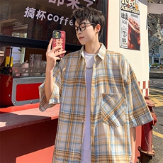短袖衬衫男夏季新款格子磨毛衬衣DX002-特批26无差价，男装T恤，星座214-3