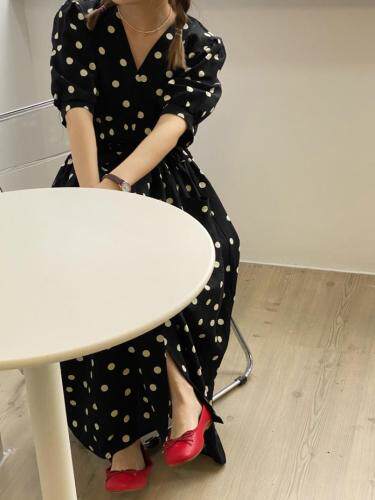 波点连衣裙，高品质亚麻，女装连衣裙，LUCY