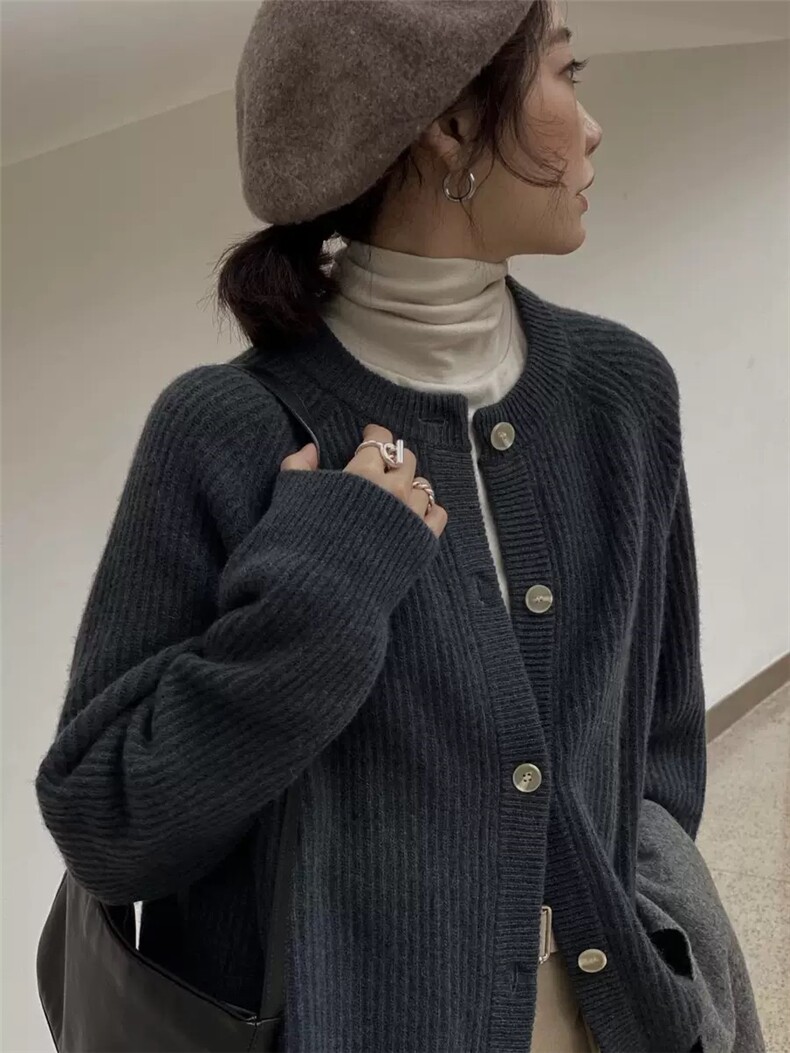 开衫女圆领纯色秋冬新款百搭外套毛衣羊毛针织衫,女装羊毛衫,思途羊绒