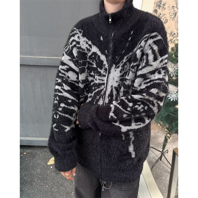 秋冬款美式复古蝴蝶提花立领开衫毛衣男针织外套,男装针织衫/毛衣,星座716-3