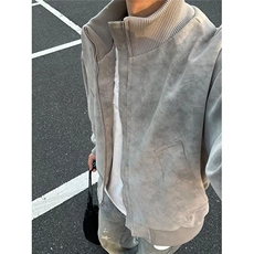 PU皮衣外套男冬季季棒球服美式复古飞行员夹克WL8133-P65夹棉75，男装夹克，星座1008