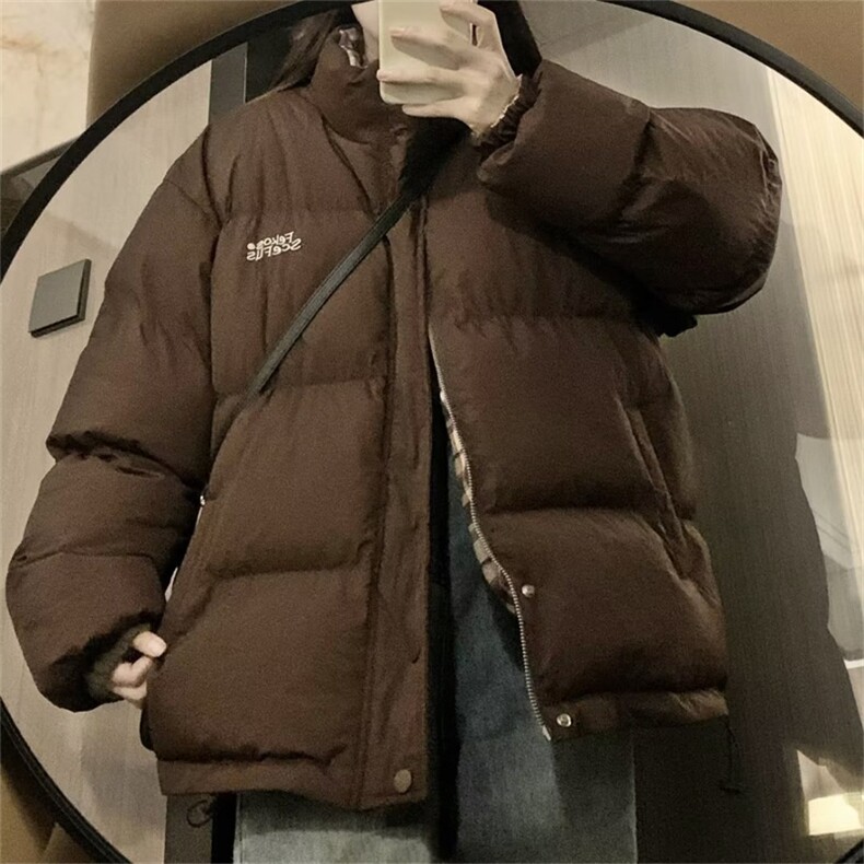 格子双面穿棉衣外套女冬季新款宽松bf美式复古面包服潮MY08-p105图片