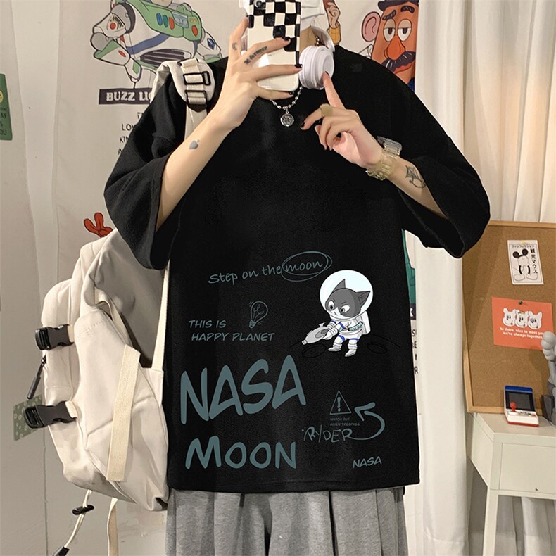 Q11187-P30NASA联名同款春夏季七分袖t恤男大码五分袖男短袖中袖,男装T恤,电商A040