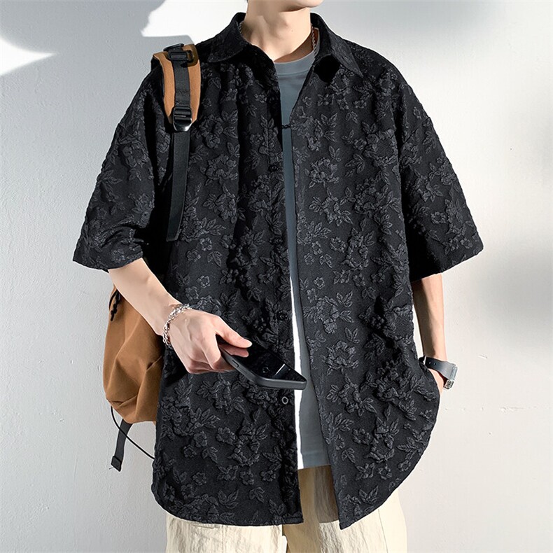 特批32无差价2023大码翻领短袖衬衫男高级感衬衣外套CD22005短袖，男装衬衫，电商A001-1