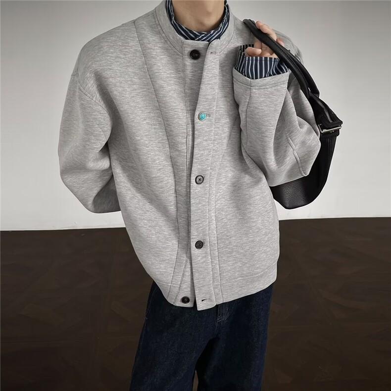 2025春秋绿松石纽扣棒球领夹克男高档简约慵懒风百搭宽松休闲外套，男装夹克，星座1210-1