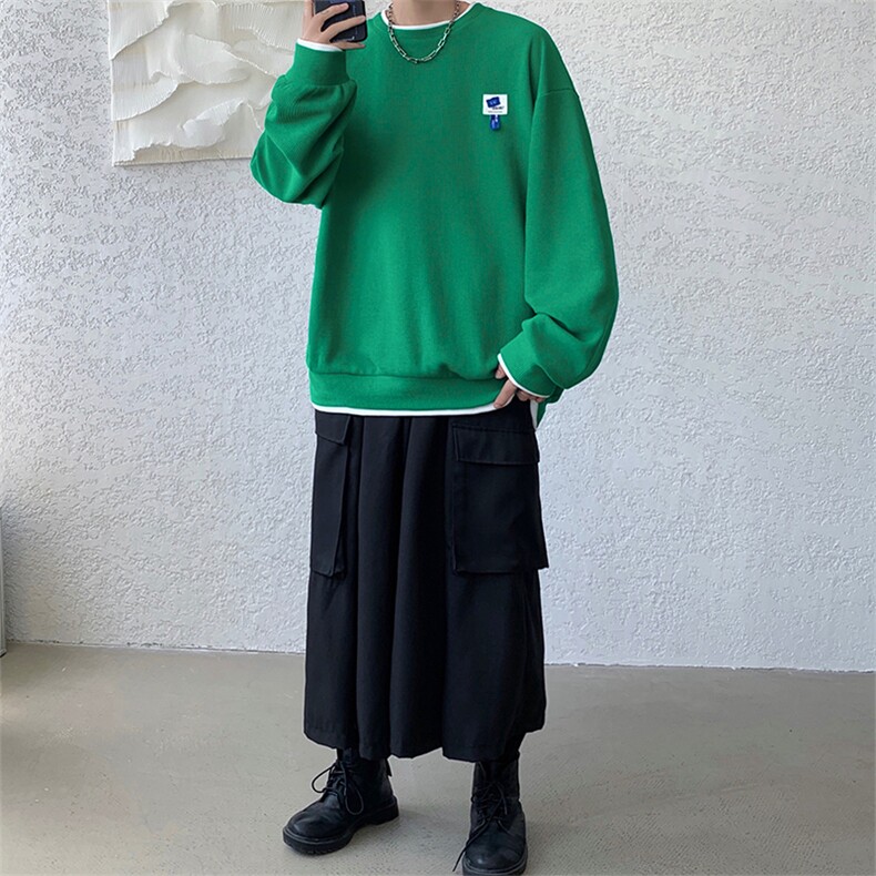华夫格假两件卫衣HQ1166-TP35控价48港风2023秋季贴标上衣男,男装卫衣,电商A102-1