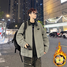秋冬季男高档翻领夹克男加绒加厚保暖休闲外套痞帅上衣V202-P105，男装夹克，星座509
