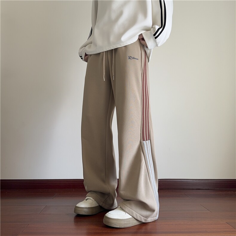 抖音品质冬季加绒加厚潮条纹宽松休闲卫裤B313-K842JR-特p45控88,男装休闲裤,电商B315