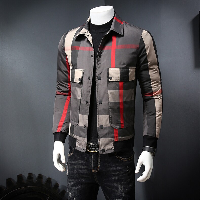 A7006冬季新款加厚翻领格子保暖棉服P235,男装棉衣,钱塘2010-1
