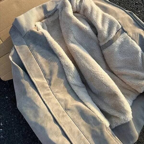 高质量现货~扎染皮扎染荔枝皮兔毛棉衣pu皮衣外套棒球服棉衣棉服图片