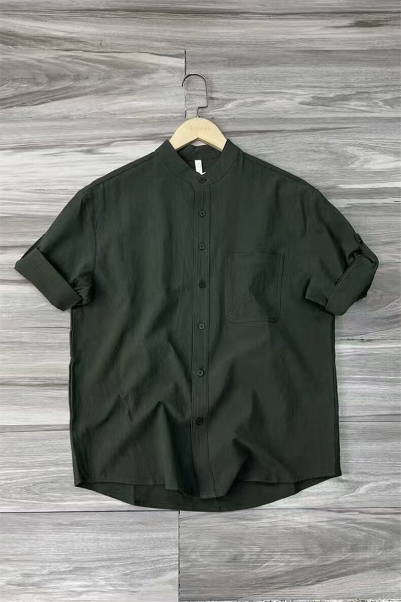 褶皱衬衫男新中式立领夏季麻布休闲外套棉麻衬衫65024-P58,男装衬衫,电商A243