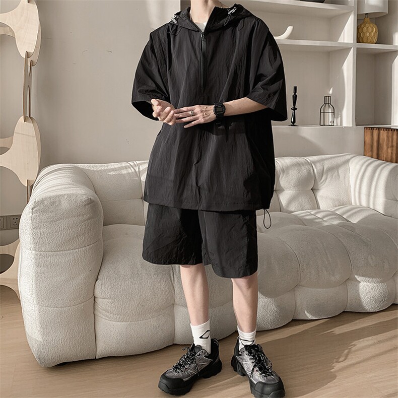 8XL-M休闲运动套装大码工装短袖冰丝薄款连帽户外防晒衣TZ1701P68,男装休闲套装,电商B238