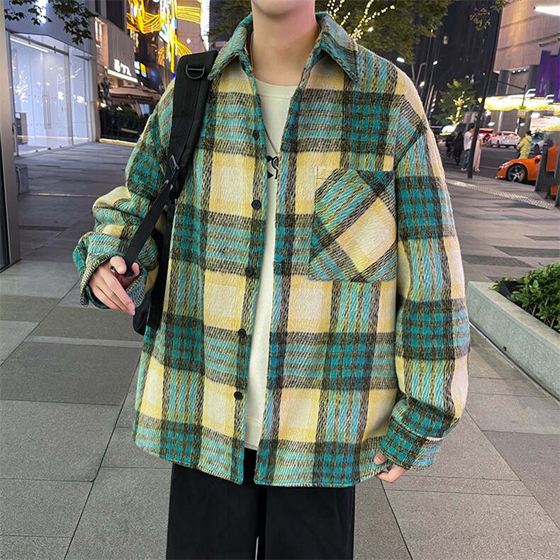 港风夜景男士大码休闲格子毛呢衬衫加厚男士外dsa012jk100p100,男装衬衫,星座415A（原A012）