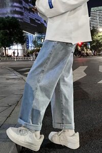 20新款秋季牛仔裤男宽松直筒阔腿男士休闲港风裤子潮男kz367图片