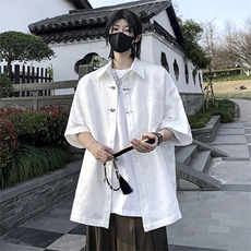 盘扣提花短袖衬衫男夏季装加肥加大码潮胖人宽松休闲衬衣外搭，男装衬衫，星座410-7