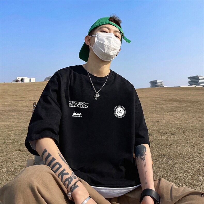 抖音得物二开现货220克夏装重磅美式高街宽松短袖t恤MT213,男装T恤,电商A486-1