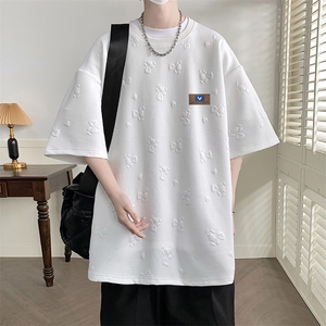 T903 P35 华夫格重磅350克小熊提花休闲高级感男士短袖T恤图片