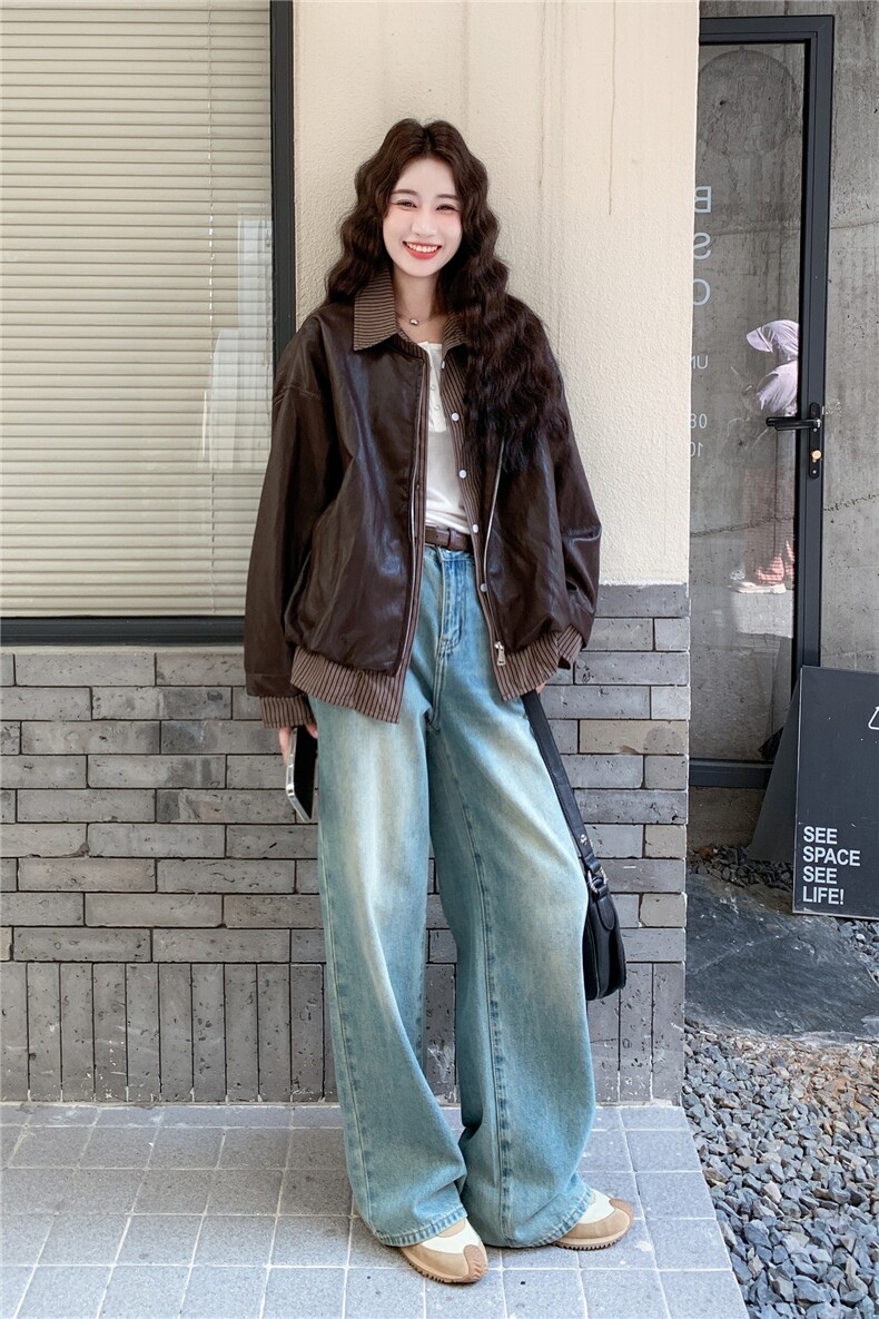 2025年秋季皮衣短款衬衫领RF2C290-6875#-P175-K265,女装皮衣,蝶眷